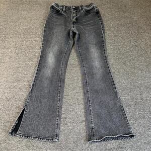 Old Navy High-Rise Flare Jeans Girl's 14 Gray Denim Side Slits Button Fly Casual